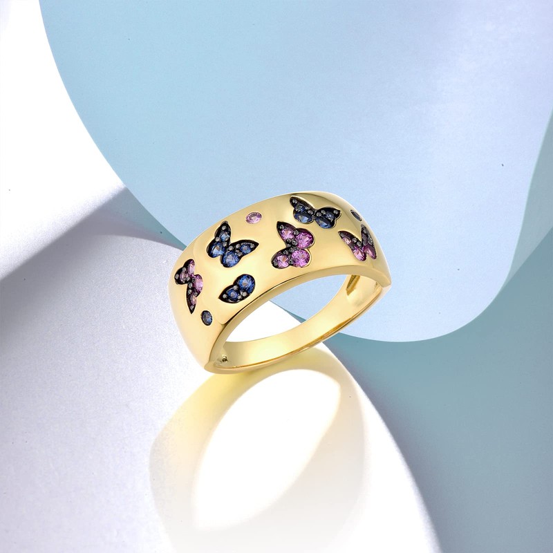 Santuzza 925 Sterling Silver Butterfly Ring Created Sapphire Ring for