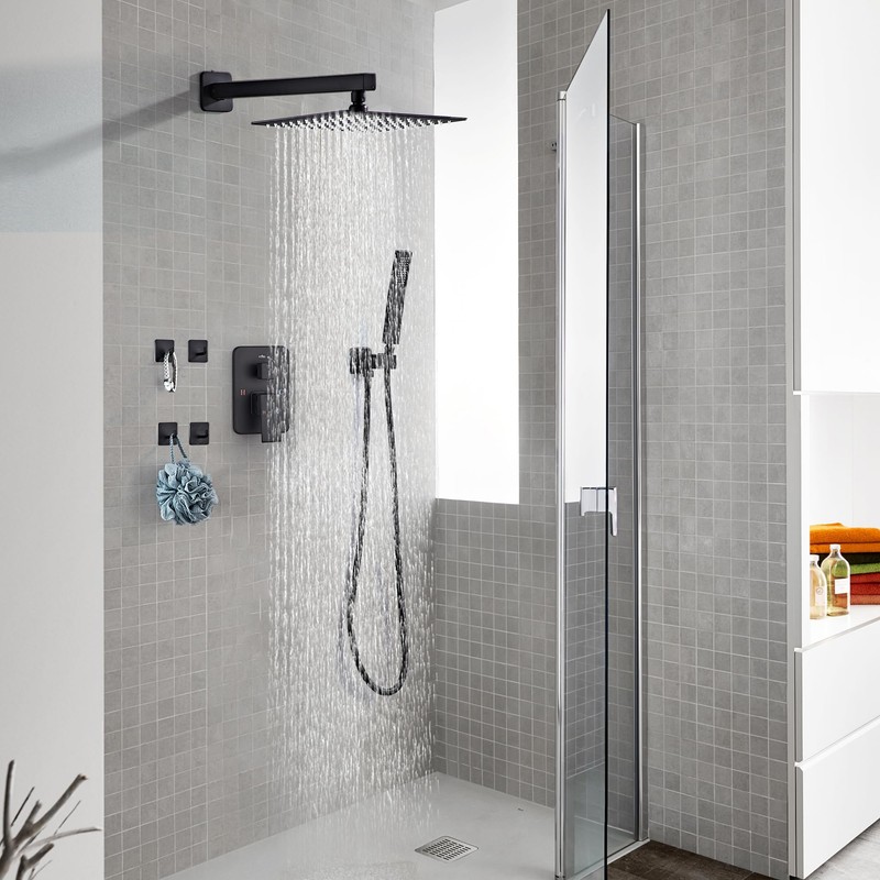 LCEVCGK Shower Faucet Set, Matte Black Rainfall Shower System Complete