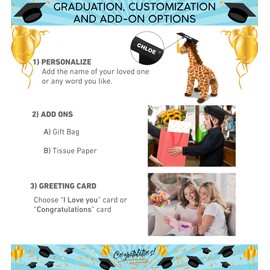 DolliBu Large Wild Giraffe Graduation Plush Toy - Soft Plush Graduation Stuffed Animal Dress Up with Graduation Cap with Tassel Outfit - Congratulatory Graduation Gift with Personalization - 12 Inch