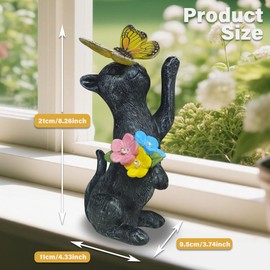 HDOOMN Solar Garden Decoration Outdoor Statues - Cat with Fairy Butterfly Flowers Decorative Figurine for Yard Patio Lawn Porch Pathway Landscape Ornament Funny Gift for Mom Women