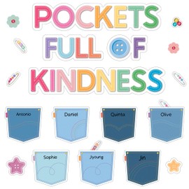Carson Dellosa Crafty and Cool 58-Piece Pockets Full of Kindness Motivational Bulletin Board Set, Arts and Crafts Theme Growth Mindset Classroom Decor
