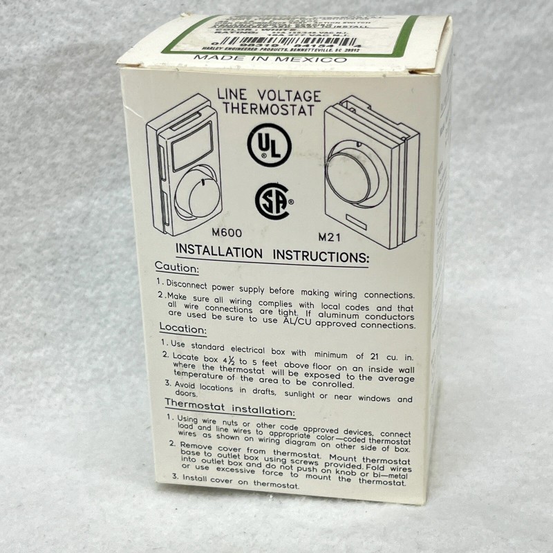 Marley M611W Single Pole Thermostat - Line Voltage Heating M611W