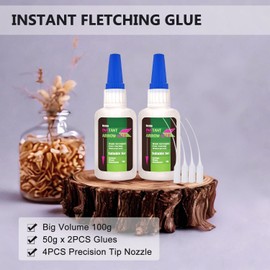 50g X 2 Arrow Glue, Instant Fletching Adhesive, Clear Insert Glue for Carbon Arrows, Fletching Vanes, Feathers and Inserts, Great for Aluminium, Carbon and Wood Shafts