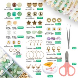 ZEFAN 1446-Piece Mixed Gemstone Beads Set, Gemstones for Threading, Fashion Gemstone Beads for Bracelets, Beads for Threading with Wooden Beads and Letter Beads for Jewellery Making