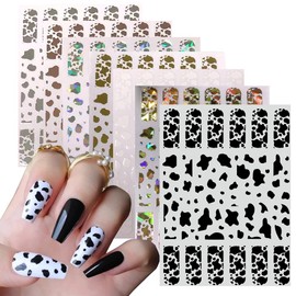 7 Sheets Gold Nail Art Stickers,Graffiti Nail Decals 3D Self-adhesive Nail Art Supplies Metal Laser Cow Graffiti Gold Silver Black Nail Art Design Manicure Tips DIY Nail Decoration,for Women Girl Kids