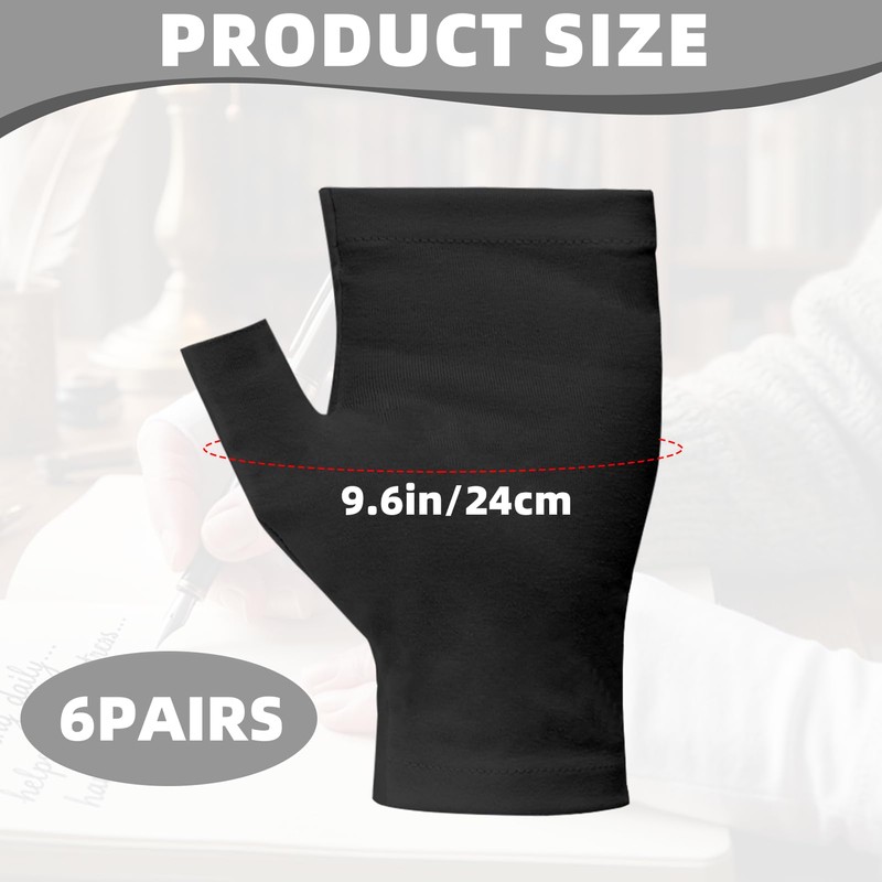 6Pcs Black Cotton Fingerless Gloves, Reusable Eczema Gloves, Moisturizing Gloves