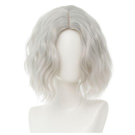 Siudus Mens Short Silver Curly Wig Natural Middle Part Cosplay Costume Party Wigs for Male Guys (Silver)