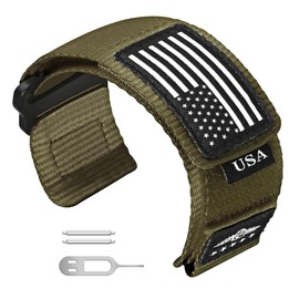 Abanen Rugged Tactical Nylon Watch Band for Garmin Instinct 3 E 45mm/ Instinct 2 Solar, Sport Strap with Stars-Stripes Flag for Instinct E 45mm/ Tactical/Tide/Esports (Green)