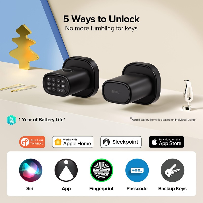 ThorBolt Fingerprint Door Lock with Keypad Door Knob, HomeKit Lock