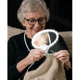 5X Hands Free Magnifying Glass with Light for Close Work,Neck Wear Magnifier for Reading Books,Sewing, Cross Stitch.Low Vision Seniors with Aging Eyes(White)