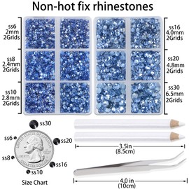 LPBeads 6000 Pieces Lt Sapphire Non Hotfix Rhinestones 6 Sizes Round Crystal Glass Flat Back Rhinestones with Tweezers and Picking Pen for Nail Art Crafts Clothes Bags DIY