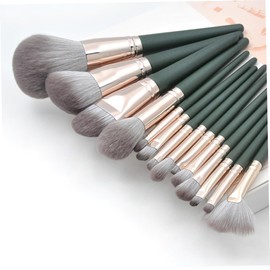 Healeved 14pcs Makeup Brush Kit with Wooden Handles Professional Cosmetics Brushes for Face and Eyes Durable Fine Fibers for Daily and Professional Use Blackish Green