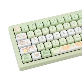 COOMICKEY PBT Keycaps Set, MOA Profile Green Cute Keycaps 132 Keys Custom Dye-Sublimation Keyboard Keycaps for 60% 65% 70% 75% 100% Cherry Gateron MX Switches Mechanical Keyboards