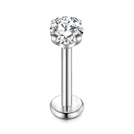 Cizme 925 Sterling Lip Bar Stud Silver Labret 16G Flat Back 10mm Tragus Cartilage Helix Earring Piercing CZ