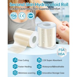 Yehooheal Medical Grade Hydrocolloid Roll with Storage Case-0.006in Optimally Thin Super Absorbent Hydrocolloid Bandages Patch Waterproof for Wound Care, Blister,Acne,16.4ft Total (2in*8.2ft,2Pack)