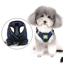 Zunea Small Dog Harness and Lead Set No Pull Puppy Vest Harnesses Adjustable Reflective Soft Mesh Step-in Pet Cat Harness Escape Proof for Walking, Bright Colors for Dogs Girl Boy Darkblue S