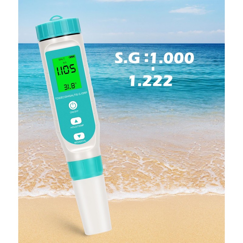 7 in 1 TDS Meter, Digital Versatile Water Tester-TDS/EC/PH/Salt/S.G/OPR/Temperature, Professional