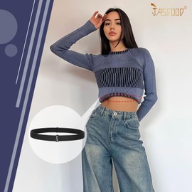 JASGOOD 2 PCS Crop Top Tuck Waist Band Adjustable Band Tucking Sweaters Shirts Elastic Stretch Belts for Women Men Change Style of Your Tops (Black+Black)