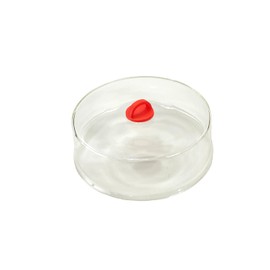 Tall Microwave Tempered Borosilicate Glass Plate Cover with Red Easy-Grip Silicone Handle - Steam Food Without Venting - Microwave/Oven/Stove Safe - 10" x 4"