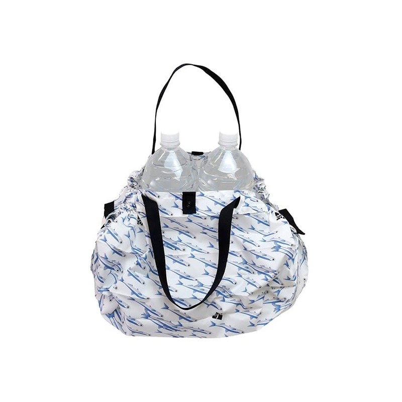 Shupatto Itoya Compact Bag M, white & blue