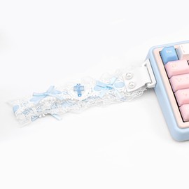 COOMICKEY Custom Keyboard Straps, Blue White Lace Cute Snap Straps for Multiple Mechanical Keyboards, ATK 68 Mu68 Wooting 60he Strap
