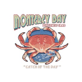 Die Cut Sticker Monterey, California, Catch of The Day, Dungeness Crab, Vintage Sign, Vinyl Sticker 1 to 3 inches (Waterproof Decal for Cars, Water Bottles, Laptops, Coolers), Small