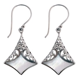 925 Sterling Silver Mother of Pearl Drop Earrings for Women, Fashion Designer Handmade Jewellery, 4x1.8cm