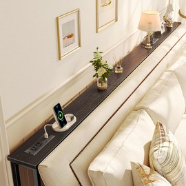 SUPERJARE 102 Inch Sofa Table with 2 Power Outlets and USB-C Ports, 5.9 Inch Narrow Console Table with Storage, Extra-Long Entryway Hallway Couch Table Behind Sofa, Small Spaces, Living Room, Black