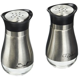 Circleware 68255 Cafe Contempo Elegant Glass Salt and Pepper Shakers Dispenser, Perfect for Himalayan Seasoning Herbs Spices, 4.4 oz, Silver