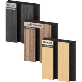 TONOR Wood Veneer Acoustic Panel Color Sample, Pack of 3, 3.86''x3.15''x0.74'' Wood Slat Adhesive Soundproof Panels, Acoustical Barrier of Polyester Fiber, Burly Wood, Walnut Brown, Ebony Black
