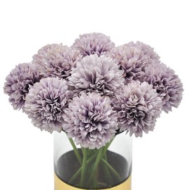 Blooming Paradise 10Pcs Artificial Fake Flower Plants Silk Chrysanthemum Ball Hydrangea Arrangements Wedding Bouquets Decor Home Kitchen Garden Party Table Floral Centerpieces DIY (Grey Purple)