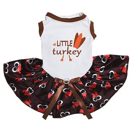 Petitebelle Little Turkey Tail Puppy Dog Dress (White/Turkey Face, Small)