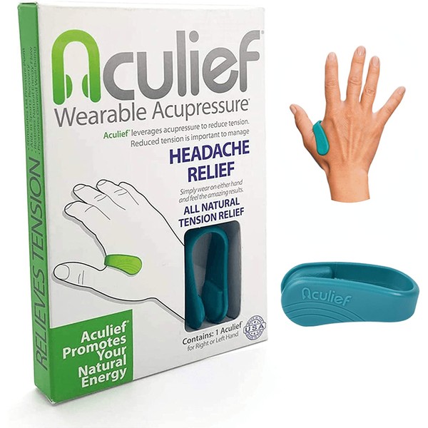 Aculief - Award Winning Natural Headache, Migraine, Tension Relief Wearable – Supporting Acupressure Relaxation, Stress Alleviation, Soothing Muscle Pain - Simple, Easy, Effective 1 Pack - (Teal)