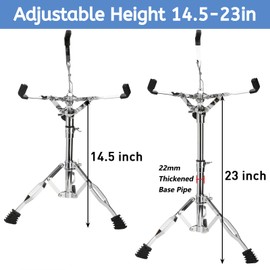 Youeon Snare Drum Stand with Drum Sticks Holder, Double Braced Tripod Snare Stand Fit for 10 to 14 Inch Snare Drum, Drum Pad, Adjustable Height 14.5 to 23 Inches for Drum Beginners, Lightweight