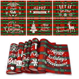 Funmo Place Mats Christmas Set of 4 Washable 32 x 45 cm Linen Place Mats Christmas Fabric Reindeer Table Decoration Christmas for Table and Christmas Decoration