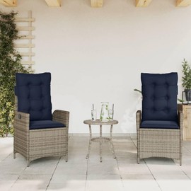 vidaXL Reclining Patio Chairs Set of 2 with Navy Blue Cushions, Adjustable Poly Rattan Loungers for Garden & Outdoor