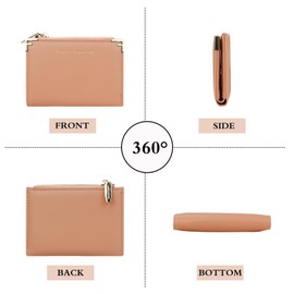 Andiker Small Wallet for Women, Slim Bifold Wallet Simple Trendy Soft Leather Purses for Women with Card Holder Photo Window Zipper Coin Pocket (Pink)