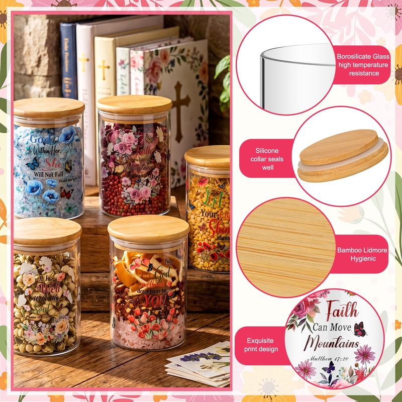Shellwei 6 Pcs Christian Bible Glass Storage Jars with Airtight