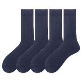 Wildarms Navy Blue Mens Dress Socks - Thin, Breathable, Soft, Durable Reinforced Crew Socks for Perfect Suit Matching 4Pair