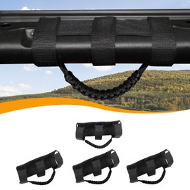 Hoolcar 4 x Roll Bar Grab Handles Paracord Grip Handles Compatible with 1955-2023 Jeep Wrangler YJ TJ JK JKU JL JLU & Gladiator JT, Black, Interior Accessories