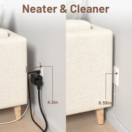 H HUNLEE 5FT Flat Extension Cord Ultra Thin Outlet Concealer with Cord Concealer Kit,Flat Outlet Extender with 3 Outlet Power Strip,Universal Size Flat Plug Power Strip for Home,ETL Listed,White