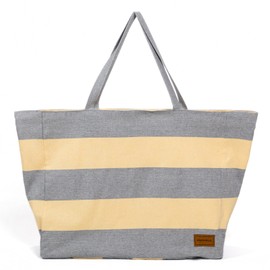 MOMOMUS Large Beach Bag XXL Family - Reversible, Striped and Smooth Design, Spacious - 50 x 40 cm, Ash Grey Sandalwood