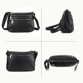 befen Black Genuine Leather Small Crossbody Bags Purses for Women Pocketbooks Shoulder Purse Satchel Bag with Multi Zipper Pockets