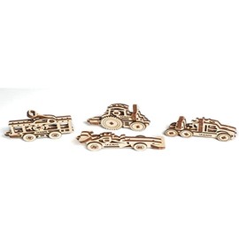 UGEARS vehicle tribiks 70033 U-Fidgets Vehicles Puzzle Piece Set with 4 Models, Anti-Stress 3D Puzzle Self-Assembly Kit, 4 Mini Miniature Models, Mechanical Models, Plywood Construction Kit, Beige