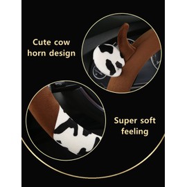 Cow Plush Car Steering Wheel Cover Universal Fit 15in Non-Slip Cute Cow Print Steering Wheel Protector Pad Soft Elastic Circular Steering Wheel Car Decor for Auto SUV Sedan Van Truck Men Women