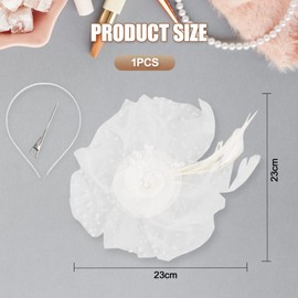Feather Decorated Hat Headband with Clip Flower Decoration, Tea Party Hair Accessories for Women and Girls, Weddings, Events and Special Occasions, White