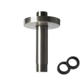 4 Inch Shower Arm with Flange, Ceiling Mounted Shower Head Extension Arm, 1/2 NPT Straight Arm for Rain Shower Head, Stainless Steel Shower Head Extension Replacement Pipe Arm, Brushed Nickel