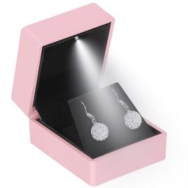 LED Stud Earring Jewelry Gift Box for Proposal, Wedding, Engagement，Birthday Luxury Jewelry Gift Box with LED Light, Jewellry Display Box (Pink)