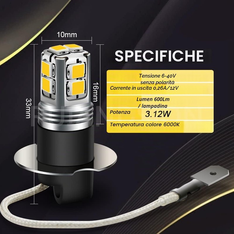 Ruiandsion Lampadine fendinebbia a LED H3, 6-40 V, colore bianco,