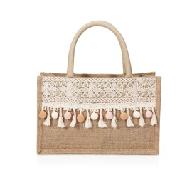 NICOLE & DORIS Women's Handbag Shopper Jute Bags Beach Bag Jute Shopping Bag Bohemian Tote Handbag for Picnic Travel Everyday Khaki, khaki, bohemian